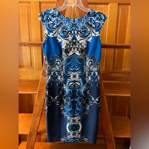 Dressbarn Blue Baroque Print Sheath Dress – Size 6